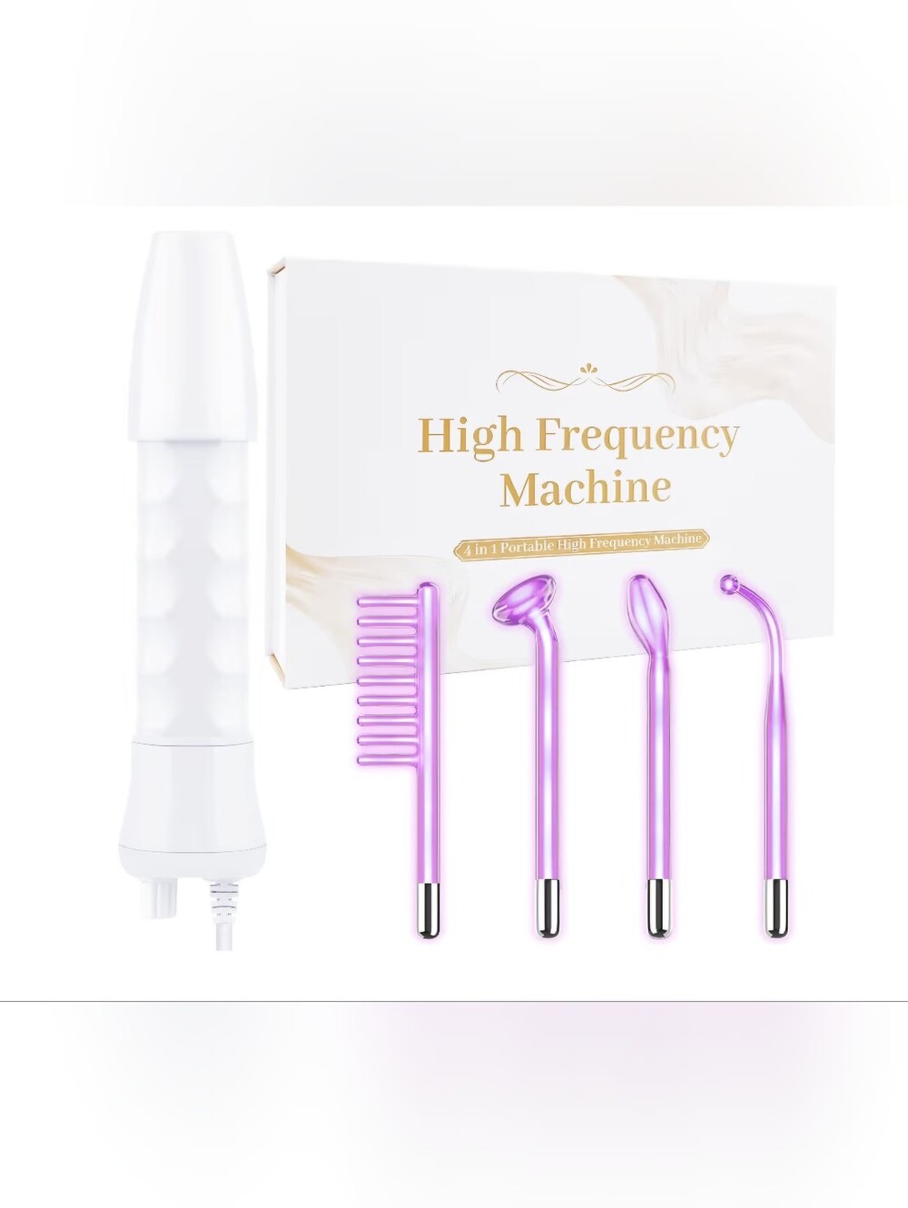 High Frequency Facial Machine with Purple Glass Electrodes - White